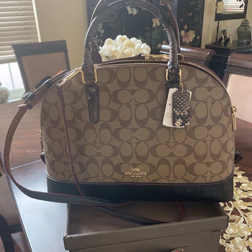 COACH Signature Sierra Satchel Bag Handbag with Exotic Mixed Trim